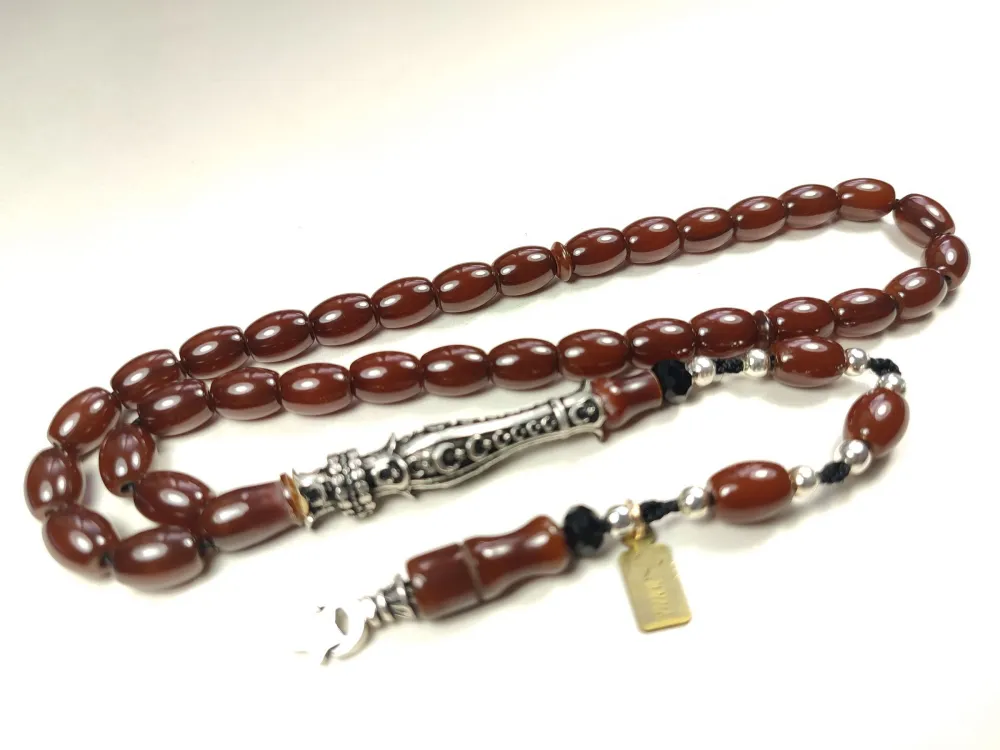 Zeyn Usta İmzalı 925 Ayar Nakkaş İmame Ayyıldız Moti̇fli̇ Hi̇tame Sıkma Kehri̇bar