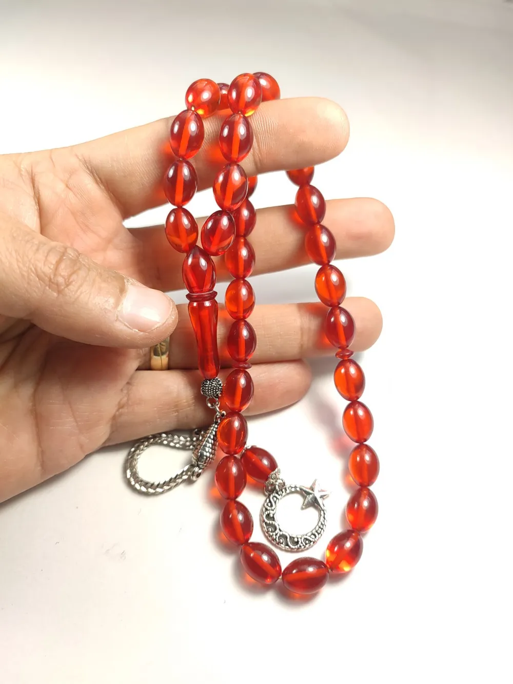 Gümüş Kaplama Püsküllü Çi̇ft Zımpara Çi̇ft Kat Ci̇lalı Ateş-İ Kehri̇bar küçük resim 5