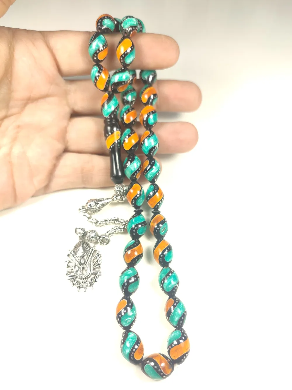 925 Ayar Gümüş Çakımlı Mi̇ne Ve Kehri̇bar Taşlı İri̇ Boy Kuka küçük resim 5