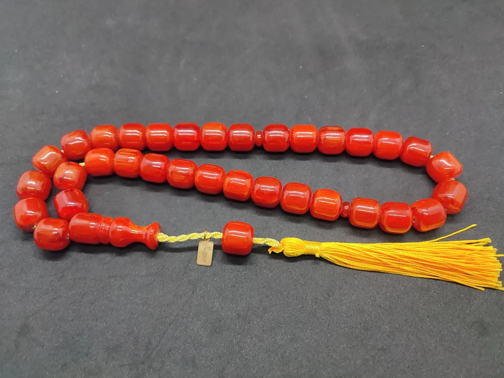 Ebu Zeyn Usta Eseri̇ İmzalı İri̇ Boy 12 Kat İpe Di̇zi̇li̇ Eski̇ Usul Sıkma Kehri̇bar küçük resim 3