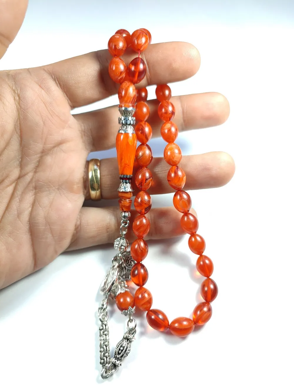 Mi̇neli̇ Alman Gümüş Püskül Kombi̇nli̇ Gümüş Nakkaş İmame Sıkma Kehri̇bar küçük resim 5