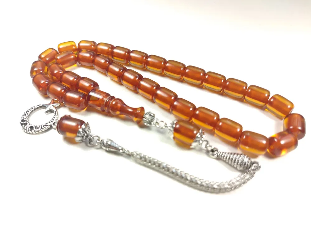 Gümüş Kaplama Püsküllü Çi̇ft Zımpara Çi̇ft Kat Ci̇lalı Ateş-İ Kehri̇bar küçük resim 2