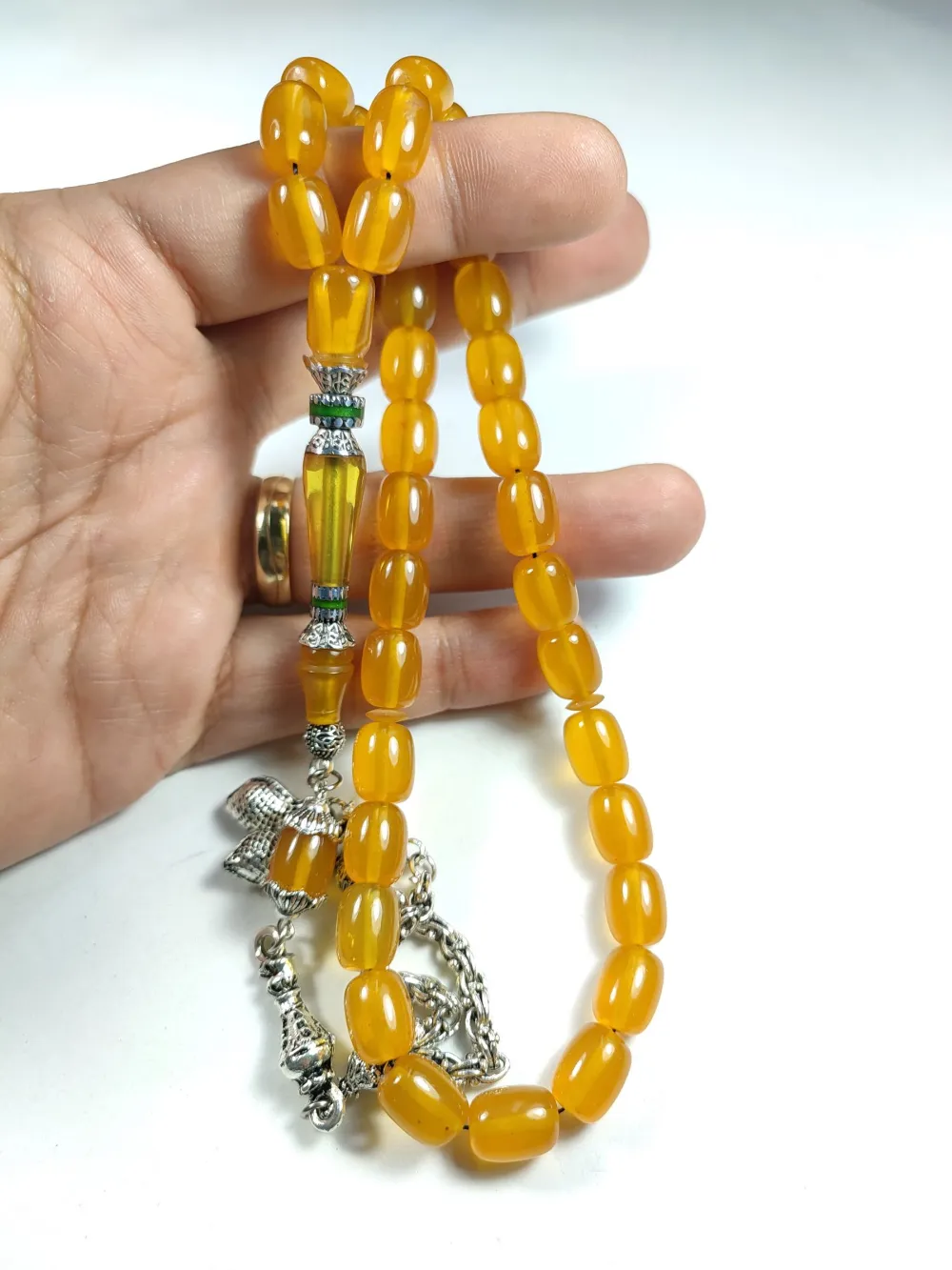 Gümüş Kaplama Püsküllü  Gümüş Nakkaş İmame Sıkma Kehri̇bar küçük resim 5