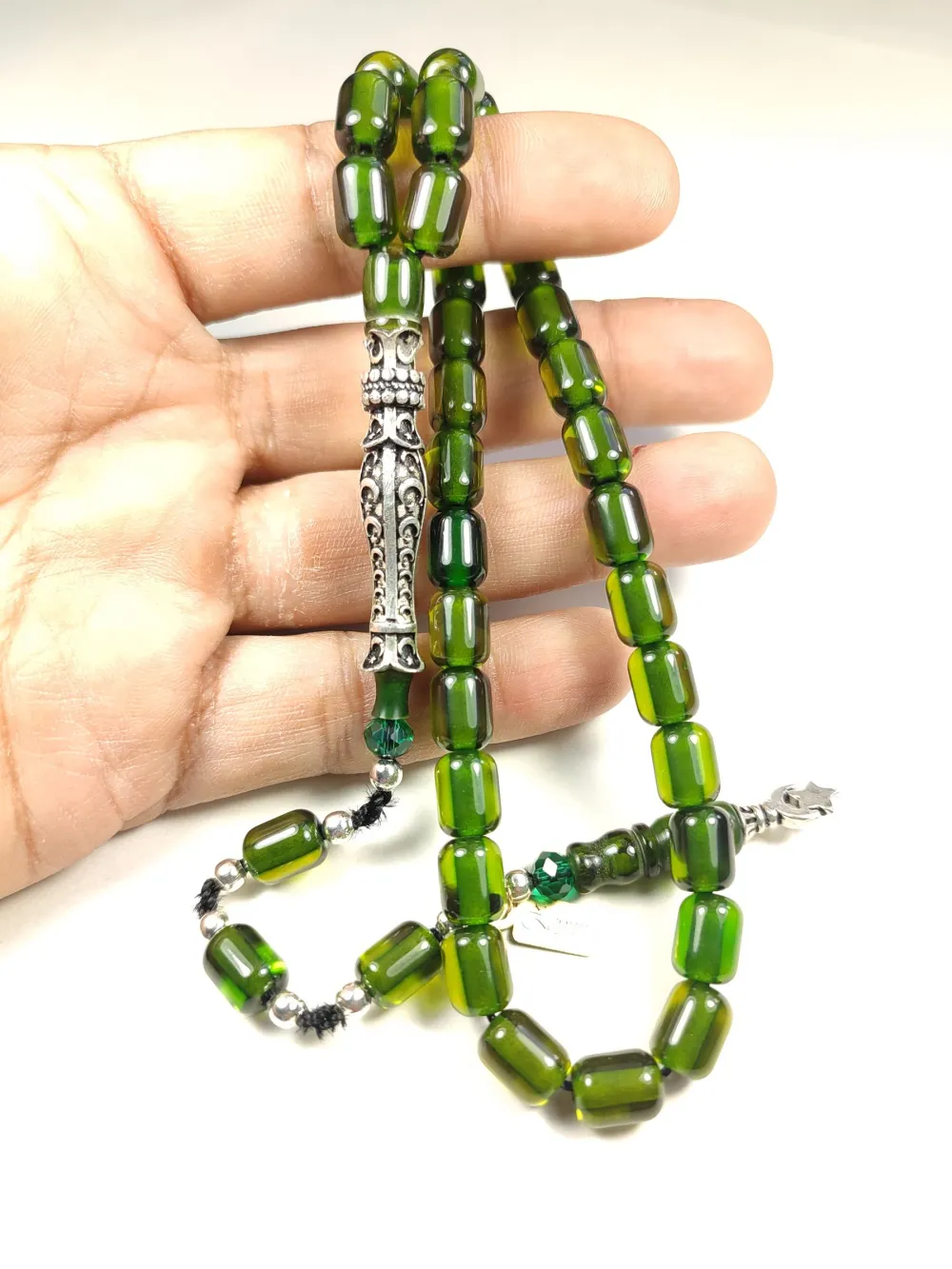 Zeyn Usta İmzalı 925 Ayar Nakkaş İmame Ayyıldız Moti̇fli̇ Hi̇tame Sıkma Kehri̇bar küçük resim 4