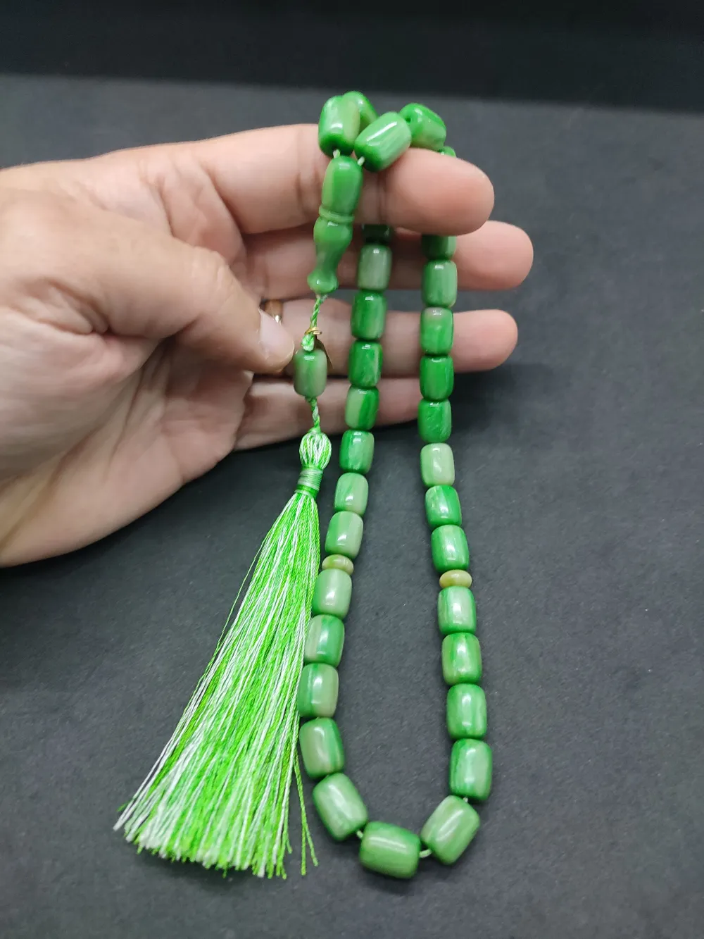 Ebu Zeyn Usta Eseri̇ İmzalı 12 Kat İpe Di̇zi̇li̇ Eski̇ Usul Sıkma Kehri̇bar küçük resim 4