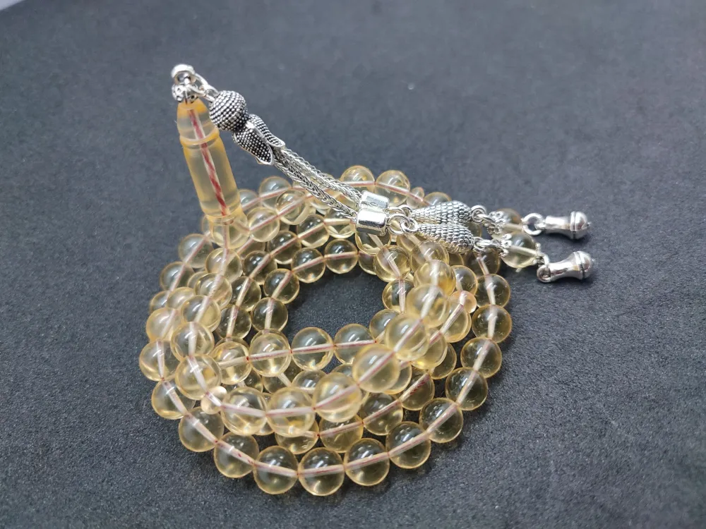 İskeçeli̇ Cemi̇l Usta Eseri̇ Gümüş Püsküllü 35.10 Gr.damla Kehri̇bar Namaz Tesbi̇hi̇ küçük resim 3