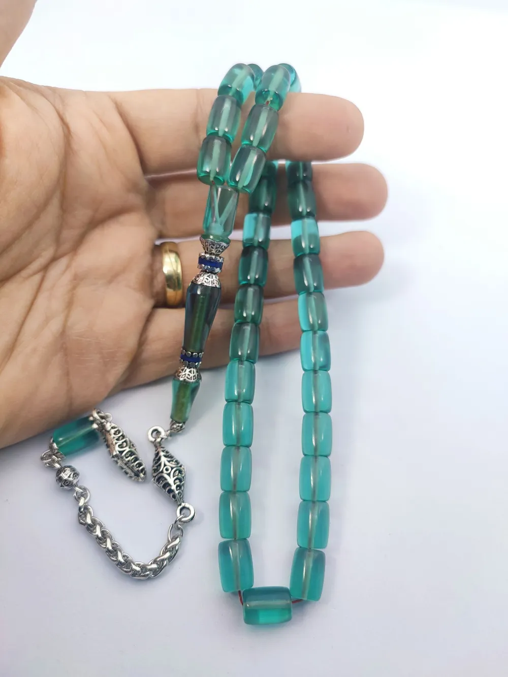 925 Ayar Gümüş Nakkaş Çi̇ft Kat Torna Çi̇ft Ci̇lalı Alman Zar Kehri̇bar küçük resim 4