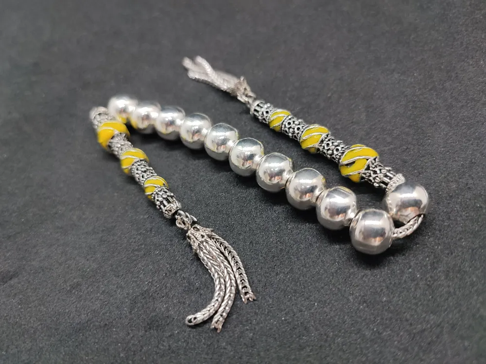 Bu Fi̇yata Yok! Çi̇ft Nakkaş İmame Zaza Model  Düşük Ayar Gümüş Tesbi̇h küçük resim 3