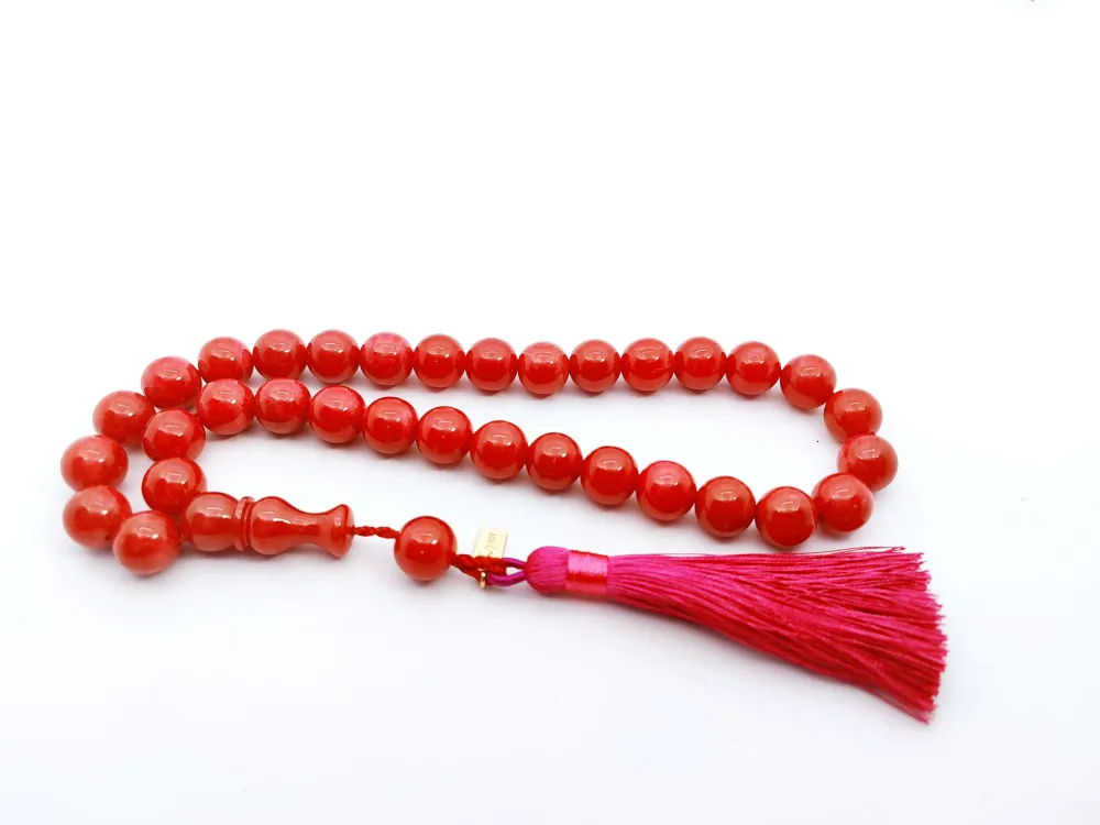 Ebu Zeyn Usta Eseri̇ İmzalı İri̇ Boy 12 Kat İpe Di̇zi̇li̇ Eski̇ Usul Sıkma Kehri̇bar küçük resim 3