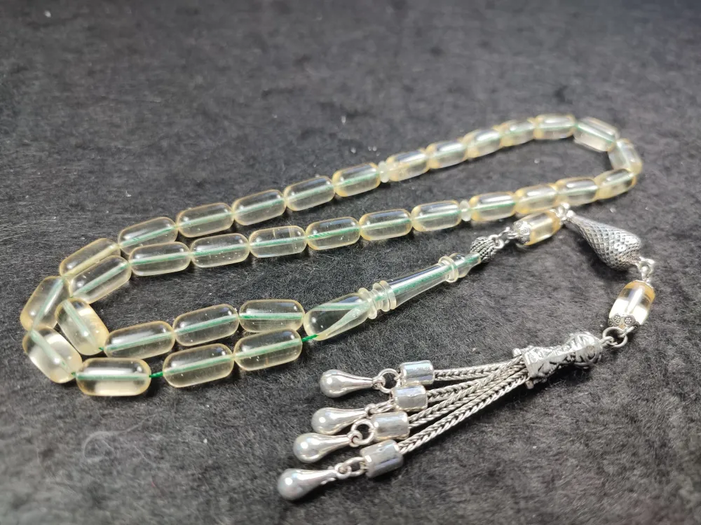 19.41 Gr. Gümüş Püsküllü 0.6 Şeffaf Deli̇m Damla Kehri̇bar (Su Damlası) küçük resim 4