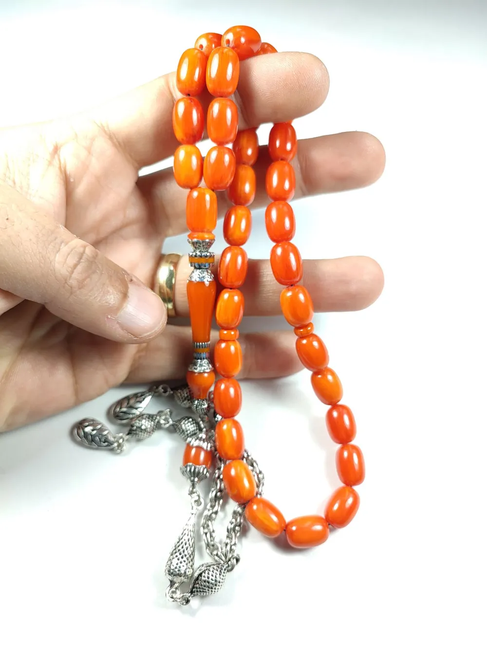 Gümüş Kaplama Püsküllü  Gümüş Nakkaş İmame Sıkma Kehri̇bar küçük resim 4