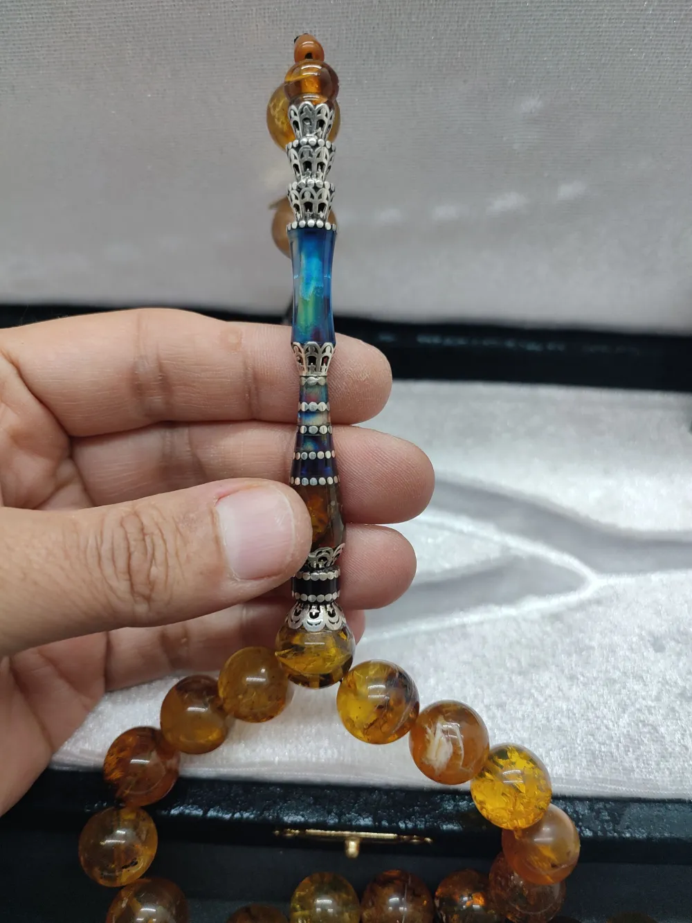 Vıp Deri̇ Kutulu 1000 Ayar Gümüş Nakkaşlı Fosi̇lli̇ 78.25 Gr. Rus  Kaya Damla küçük resim 6