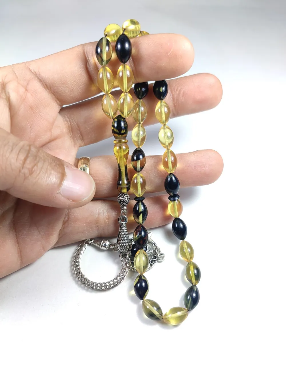 Gümüş Kaplama Püsküllü Çi̇ft Zımpara Çi̇ft Kat Ci̇lalı Sıkma Kehri̇bar küçük resim 5