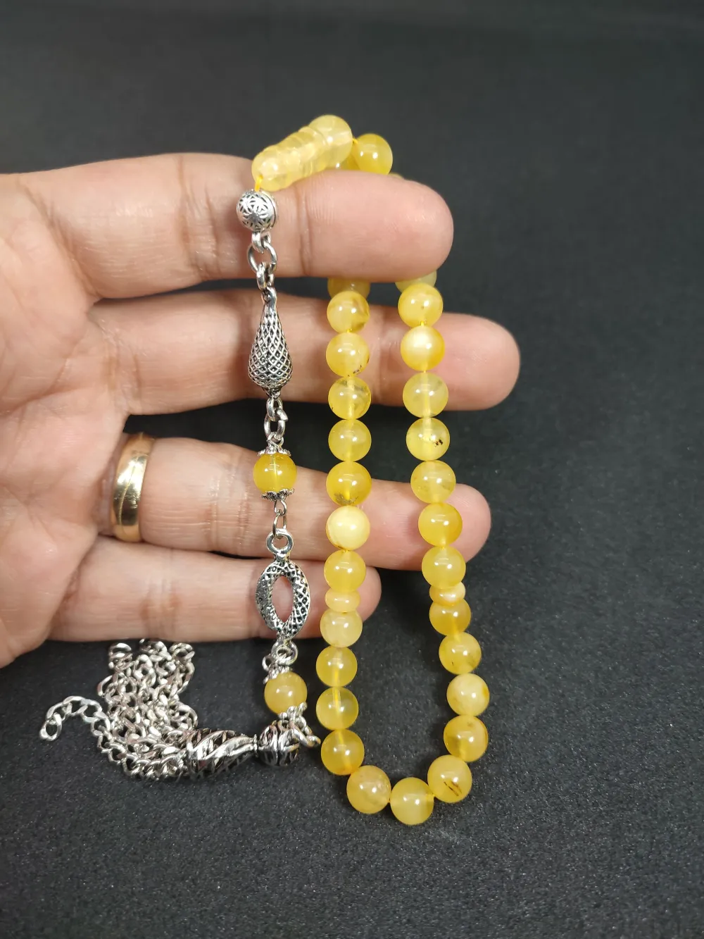 Gümüş Püsküllü İskeçeli̇ Cemi̇l Usta Eseri̇ 10.19 Gr.  Li̇tfanya Kaya Damla Kehri̇bar küçük resim 5