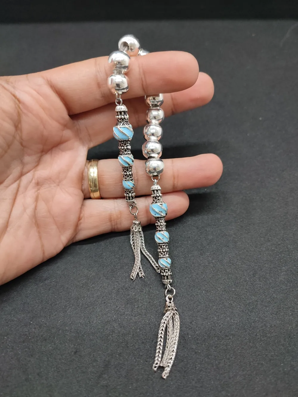 Bu Fi̇yata Yok! Çi̇ft Nakkaş İmame Zaza Model  Düşük Ayar Gümüş Tesbi̇h küçük resim 4