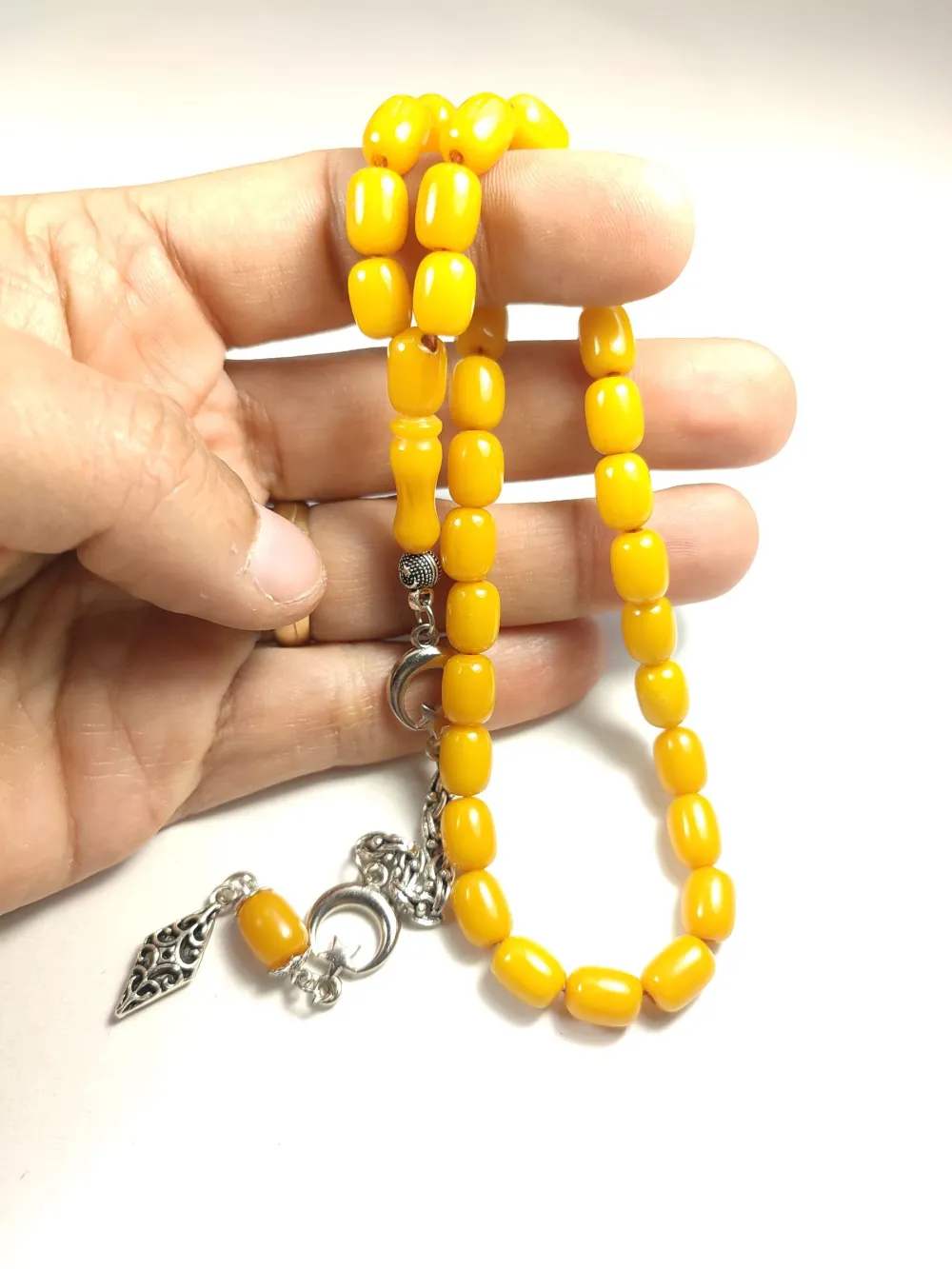 Gümüş Kaplama Püsküllü Çi̇ft Zımpara Çi̇ft Kat Ci̇lalı Sıkma Kehri̇bar küçük resim 5