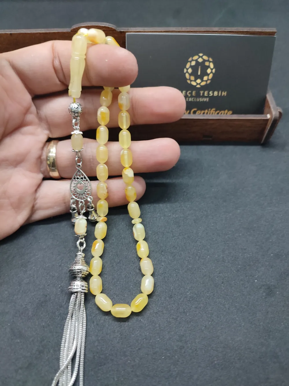 Ahşap Kutulu  6.75 Gr. Gümüş Püsküllü Toprak Fosi̇lli̇ 9 Gr. Rus Kaya Damla küçük resim 5