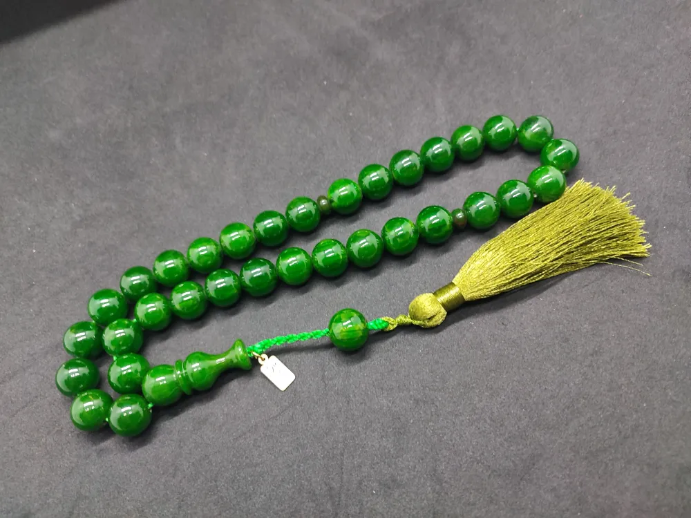 Ebu Zeyn Usta Eseri̇ İmzalı İri̇ Boy 12 Kat İpe Di̇zi̇li̇ Eski̇ Usul Sıkma Kehri̇bar küçük resim 2