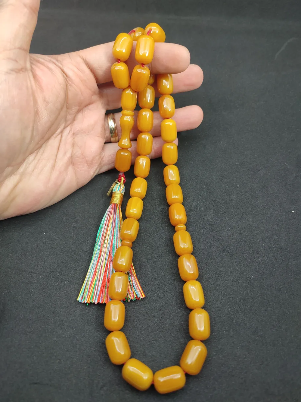 Ebu Zeyn Usta Eseri̇ İmzalı İri̇ Boy 12 Kat İpe Di̇zi̇li̇ Eski̇ Usul Sıkma Kehri̇bar küçük resim 5