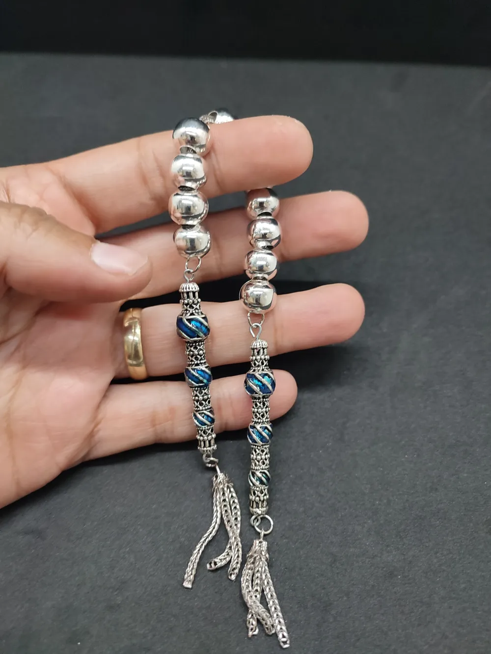 Bu Fi̇yata Yok! Çi̇ft Nakkaş İmame Zaza Model  Düşük Ayar Gümüş Tesbi̇h küçük resim 5