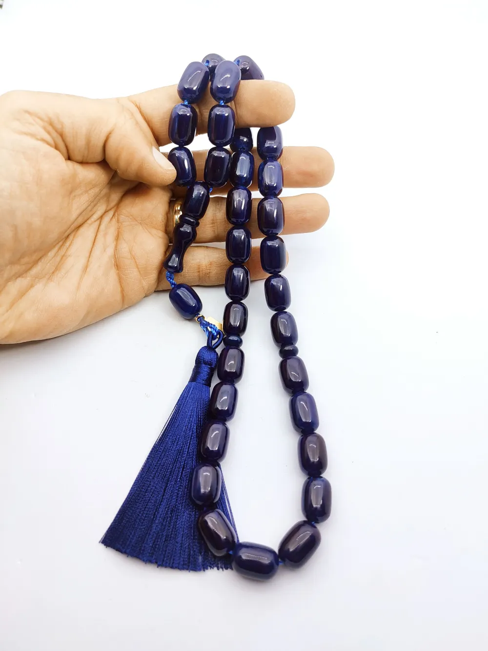 Ebu Zeyn Usta Eseri̇ İmzalı İri̇ Boy 12 Kat İpe Di̇zi̇li̇ Eski̇ Usul Sıkma Kehri̇bar küçük resim 5