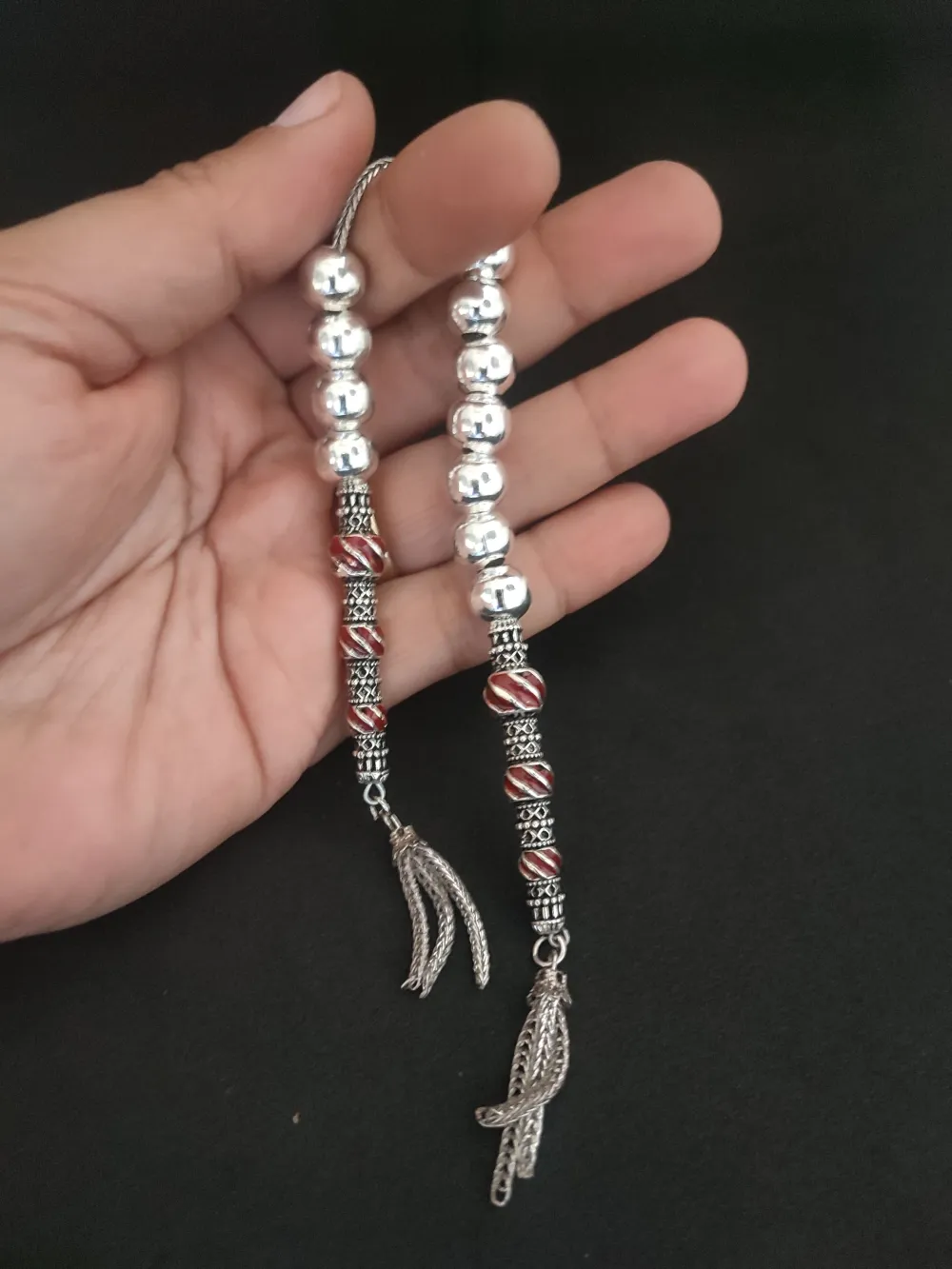 Bu Fi̇yata Yok! Çi̇ft Nakkaş İmame Zaza Model  Düşük Ayar Gümüş Tesbi̇h küçük resim 4