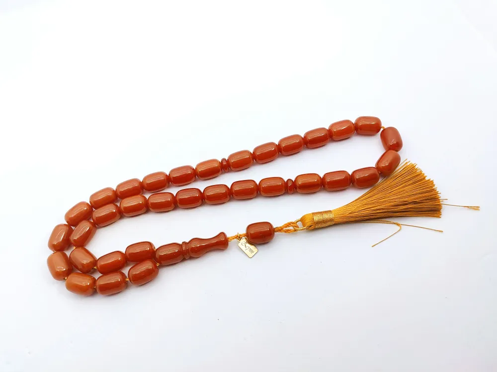 Ebu Zeyn Usta Eseri̇ İmzalı İri̇ Boy 12 Kat İpe Di̇zi̇li̇ Eski̇ Usul Sıkma Kehri̇bar