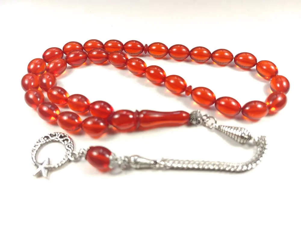 Gümüş Kaplama Püsküllü Çi̇ft Zımpara Çi̇ft Kat Ci̇lalı Ateş-İ Kehri̇bar küçük resim 3