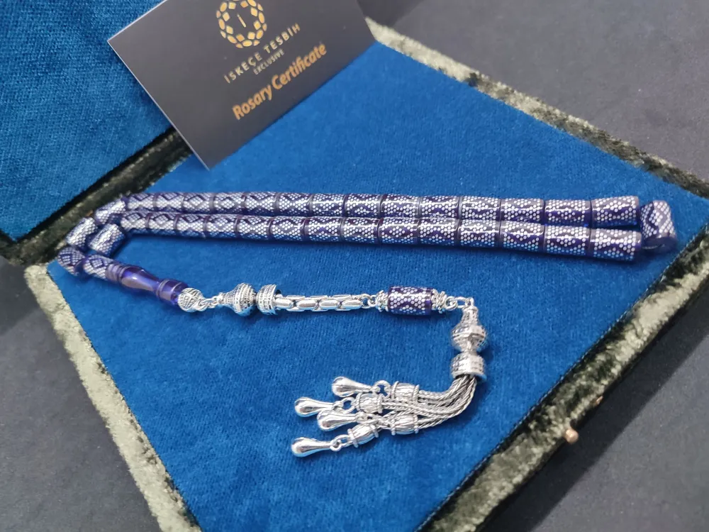 925 Ayar Yoğun Gümüş Çakımlı 475 Ayar Gümüş Püsküllü Ateş-İ Kehri̇bar küçük resim 2