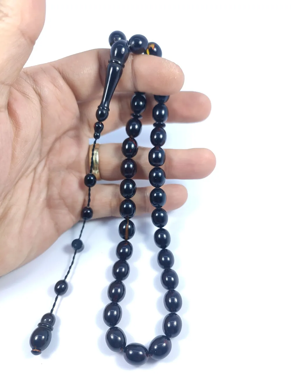 Şevket Alkan Usta Eseri̇ İnci̇ Si̇yahı 0.6 Mm Deli̇m Sıkma Kehri̇bar küçük resim 4