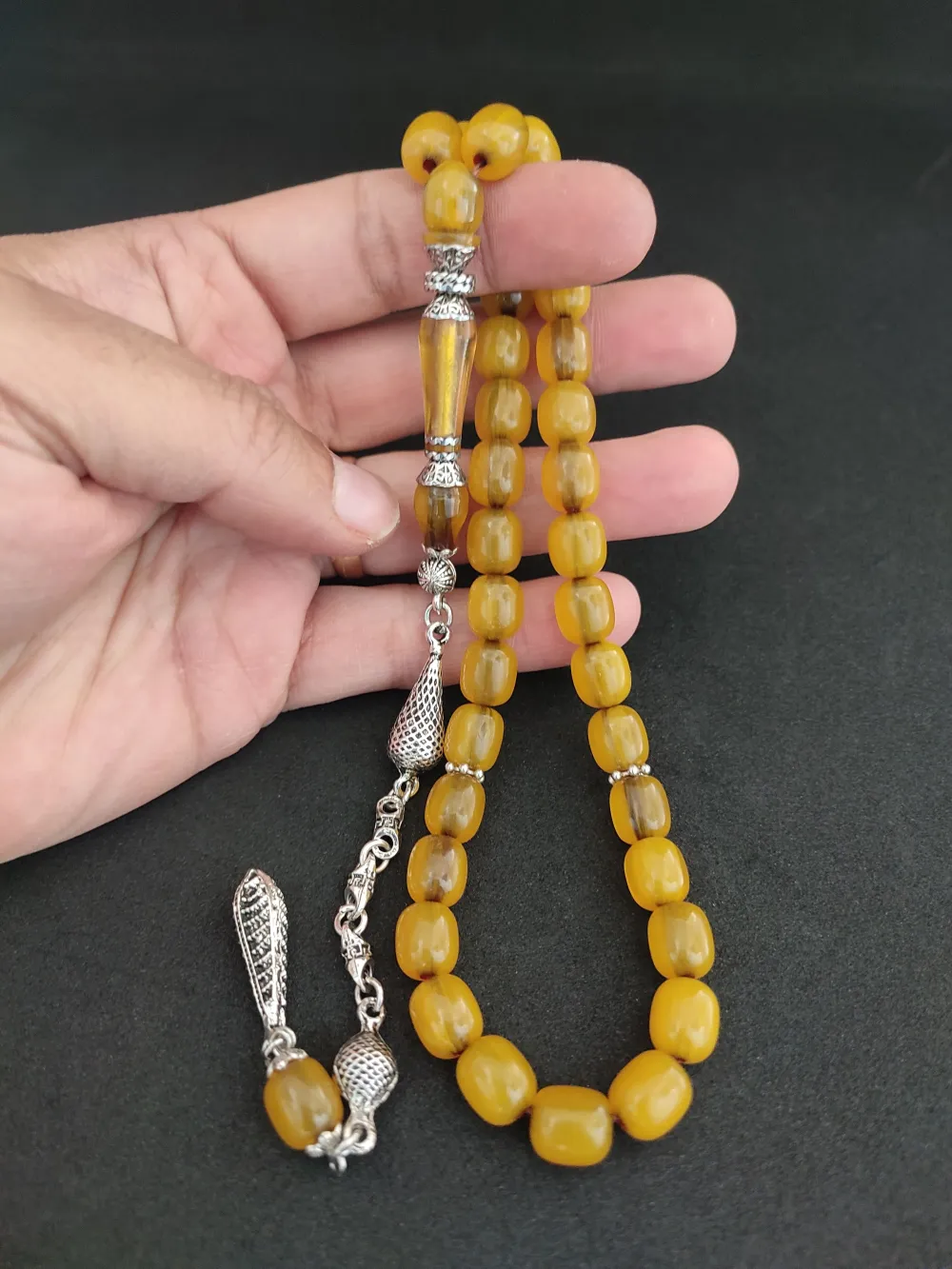 925 Ayar Gümüş Nakkaş Çi̇ft Kat Torna Çi̇ft Ci̇lalı Sıkma Kehri̇bar küçük resim 5