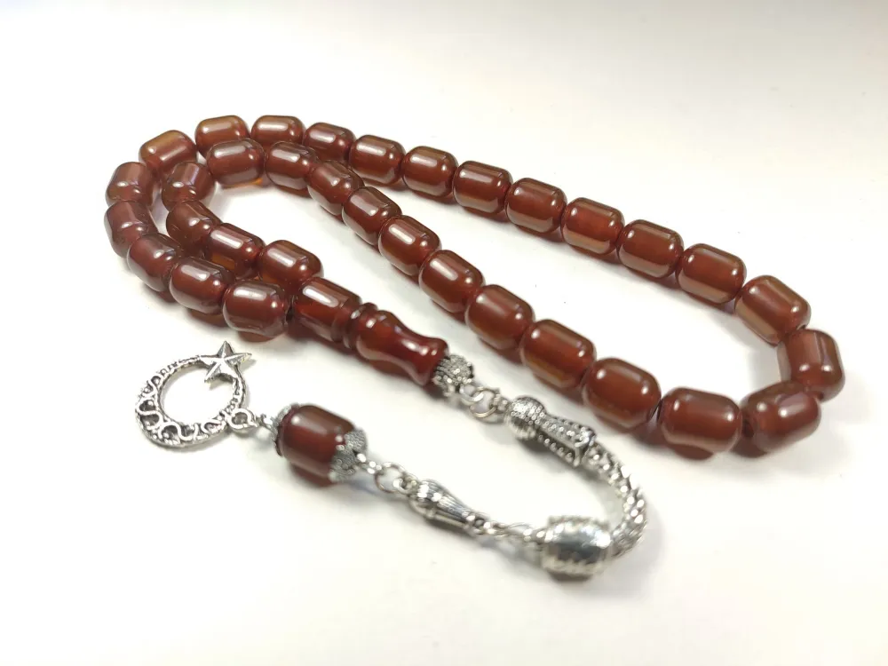 Gümüş Kaplama Püsküllü Çi̇ft Zımpara Çi̇ft Kat Ci̇lalı Sıkma Kehri̇bar küçük resim 2