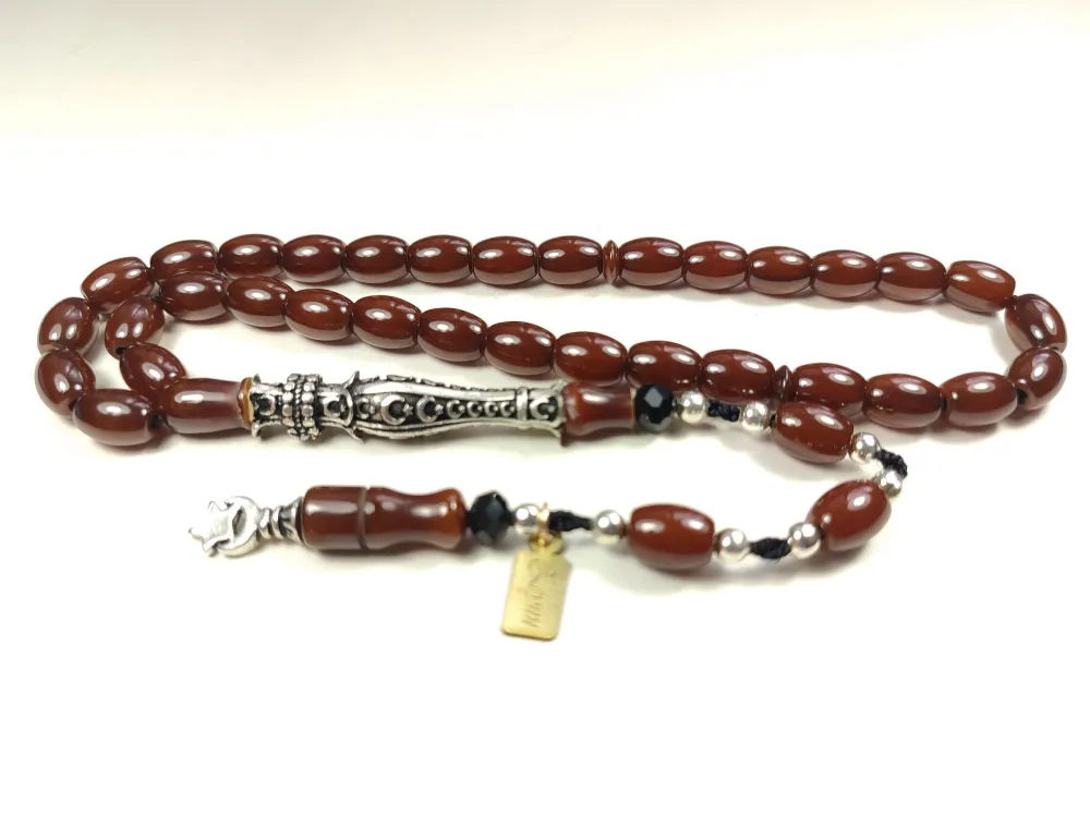 Zeyn Usta İmzalı 925 Ayar Nakkaş İmame Ayyıldız Moti̇fli̇ Hi̇tame Sıkma Kehri̇bar küçük resim 3