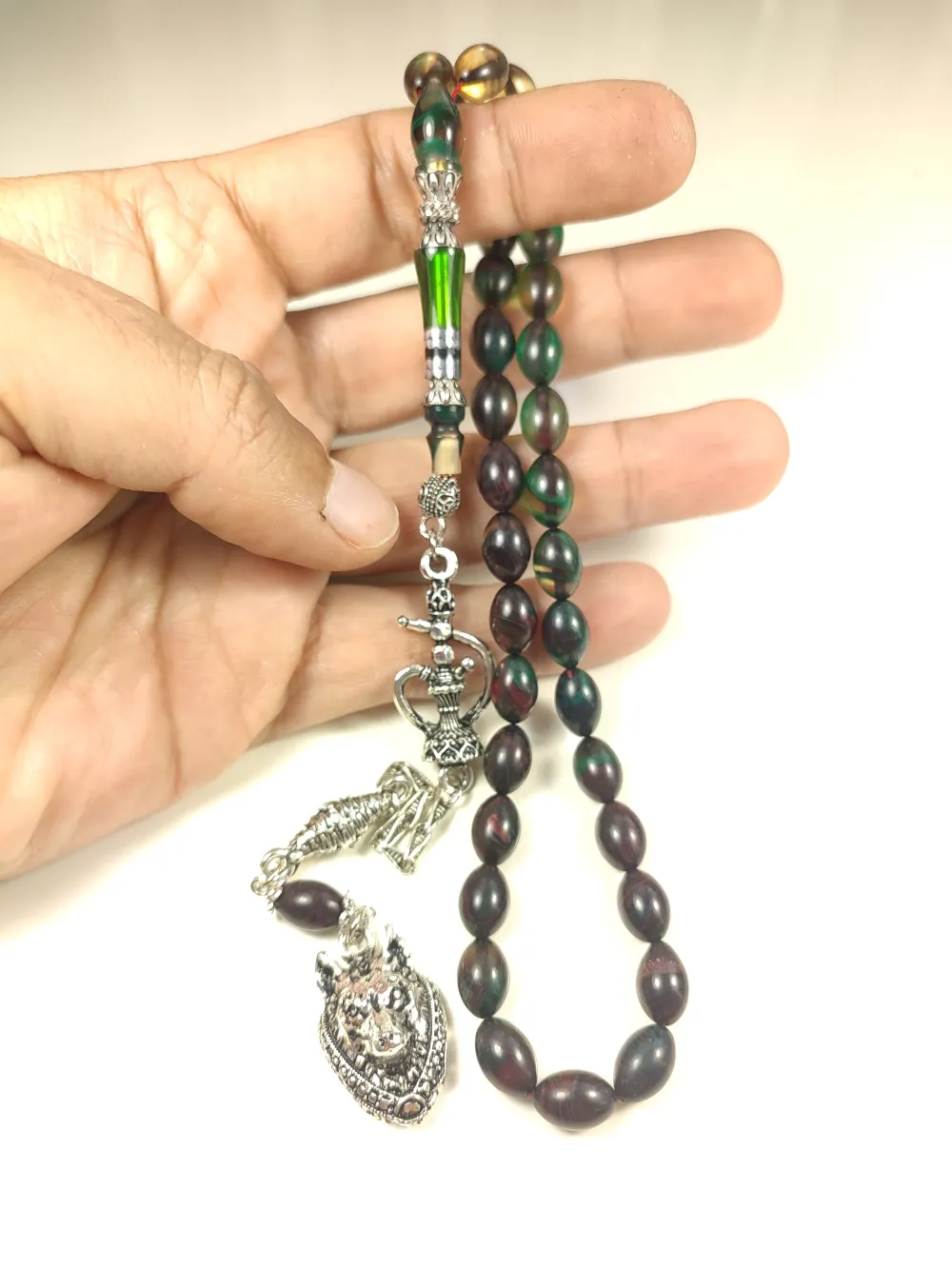 925 Ayar Gümüş Nakkaş İp Yolu Eski̇tme Multi̇ Color Sıkma Kehri̇bar küçük resim 5