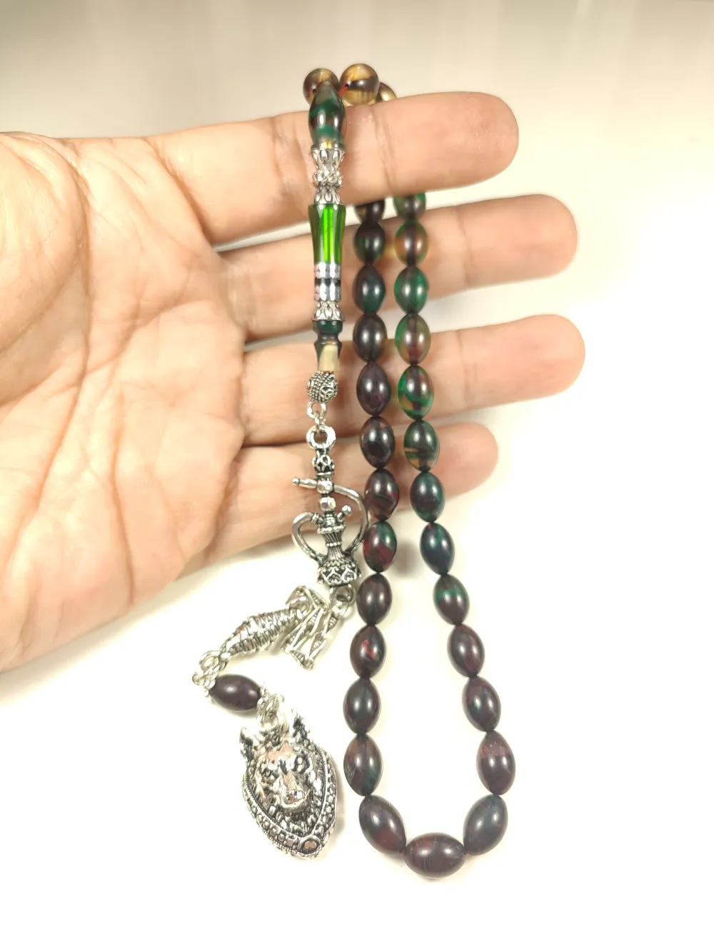 925 Ayar Gümüş Nakkaş İp Yolu Eski̇tme Multi̇ Color Sıkma Kehri̇bar küçük resim 4