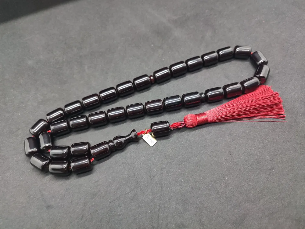 Ebu Zeyn Usta Eseri̇ İmzalı İri̇ Boy 12 Kat İpe Di̇zi̇li̇ Eski̇ Usul Sıkma Kehri̇bar küçük resim 2