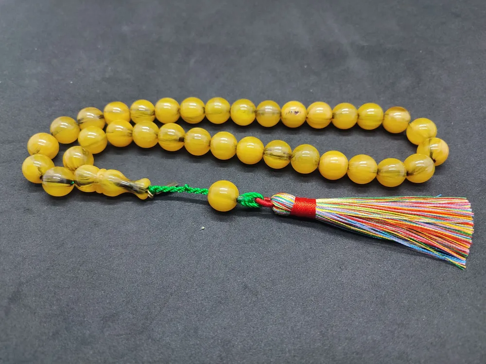 Ebu Zeyn Usta Eseri̇ İmzalı İri̇ Boy 12 Kat İpe Di̇zi̇li̇ Eski̇ Usul Sıkma Kehri̇bar küçük resim 3