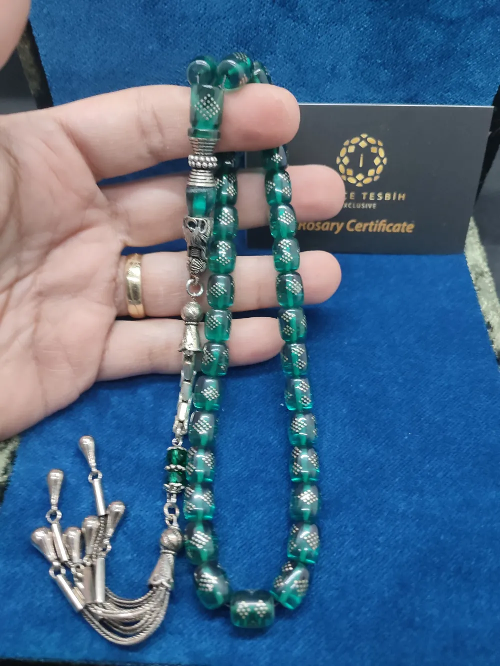 Kurt Başlı Nakkaş 925 Ayar Gümüş Çakımlı 475 Ayar Gümüş Püsküllü Ateş-İ Kehri̇bar küçük resim 5