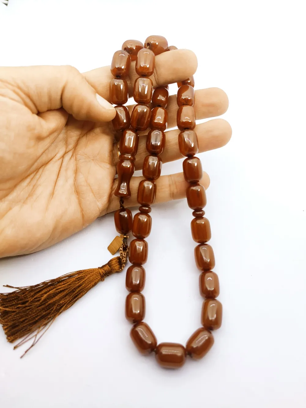 Ebu Zeyn Usta Eseri̇ İmzalı İri̇ Boy 12 Kat İpe Di̇zi̇li̇ Eski̇ Usul Sıkma Kehri̇bar küçük resim 5