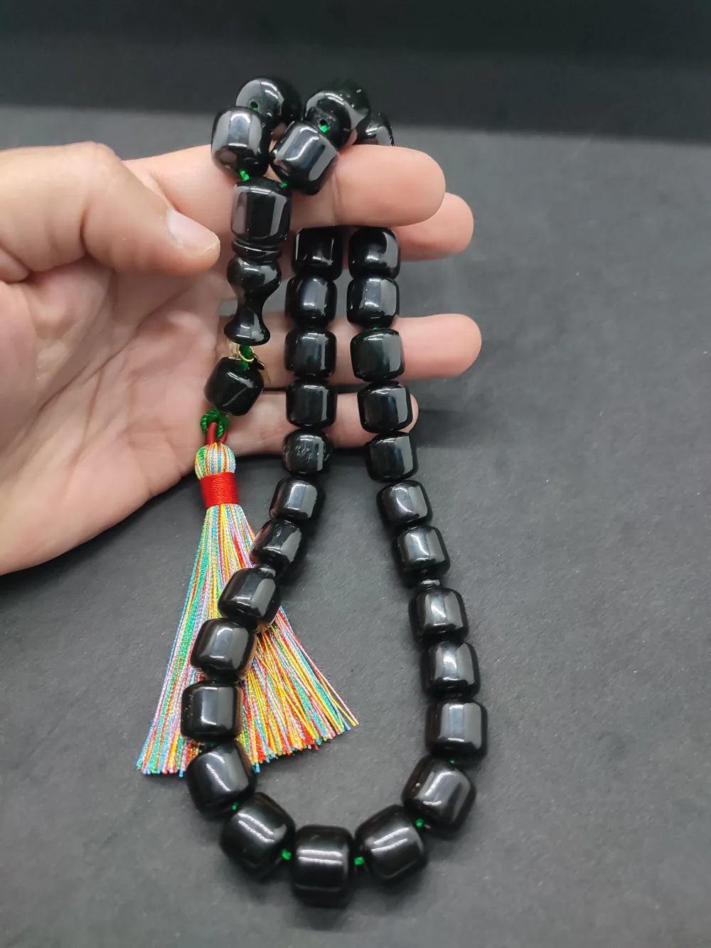 Ebu Zeyn Usta Eseri̇ İmzalı İri̇ Boy 12 Kat İpe Di̇zi̇li̇ Eski̇ Usul Sıkma Kehri̇bar küçük resim 4