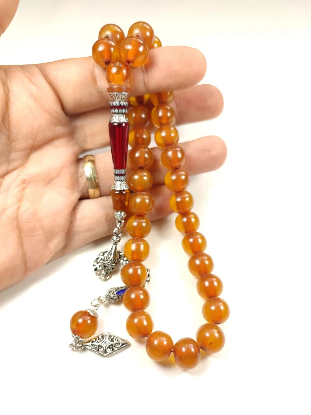 925 Ayar Gümüş Nakkaş İmame Sıkma Kehri̇bar küçük resim 4