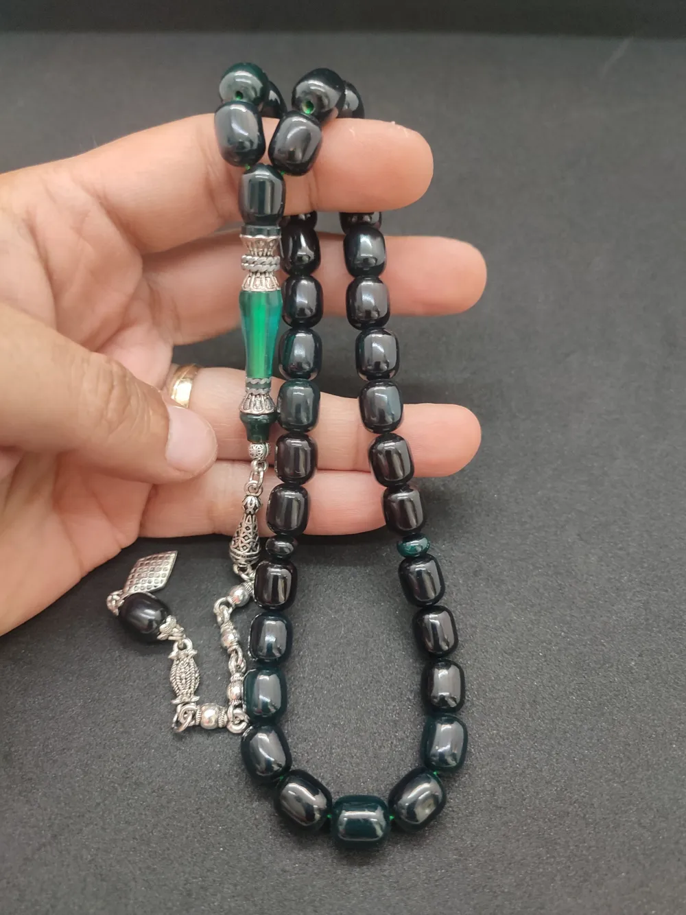 925 Ayar Gümüş Nakkaş Çi̇ft Kat Torna Çi̇ft Ci̇lalı Sıkma Kehri̇bar küçük resim 5