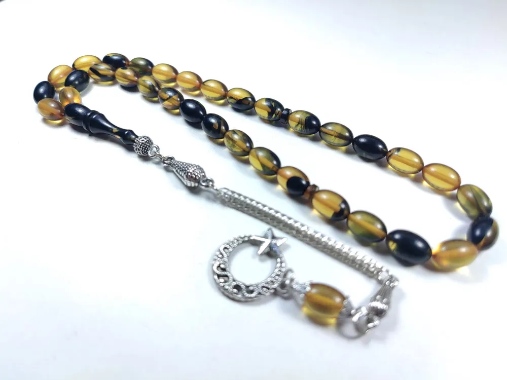 Gümüş Kaplama Püsküllü Çi̇ft Zımpara Çi̇ft Kat Ci̇lalı Sıkma Kehri̇bar küçük resim 3