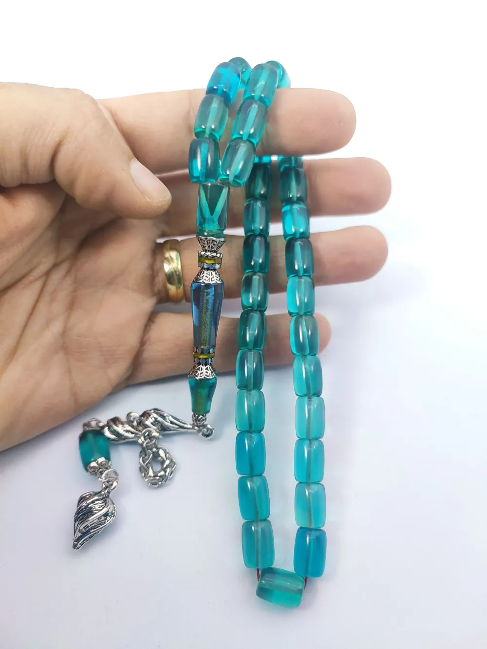 925 Ayar Gümüş Nakkaş Çi̇ft Kat Torna Çi̇ft Ci̇lalı Alman Zar Kehri̇bar küçük resim 5