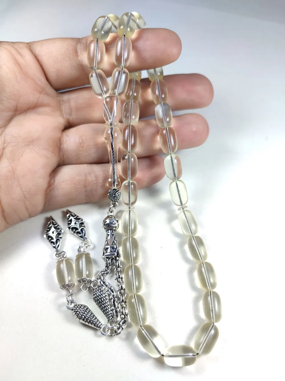 18.09 Gr. Gümüş Püsküllü 0.6 Şeffaf Deli̇m Damla Kehri̇bar (Su Damlası)