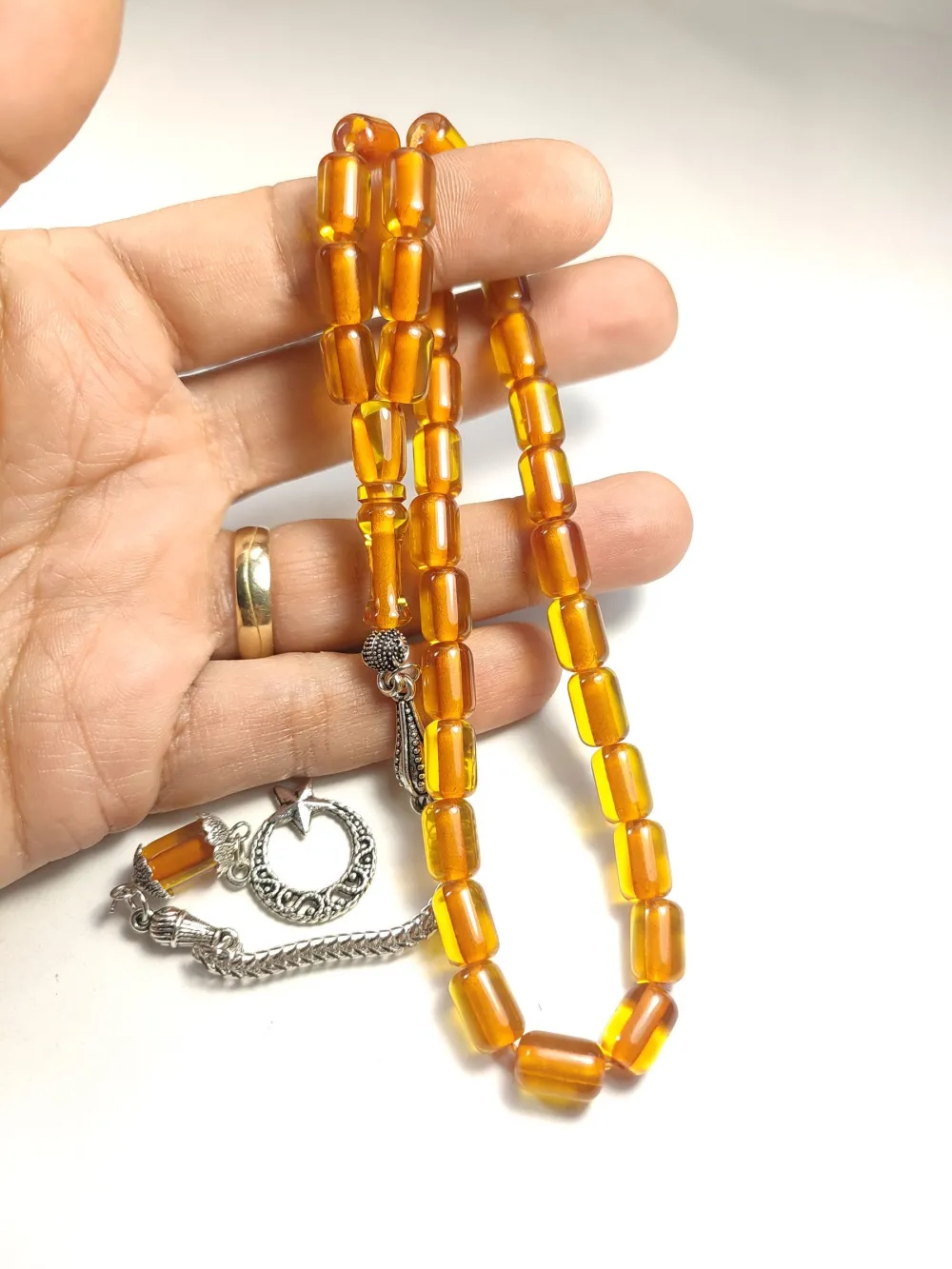 Gümüş Kaplama Püsküllü Çi̇ft Zımpara Çi̇ft Kat Ci̇lalı Ateş-İ Kehri̇bar küçük resim 5