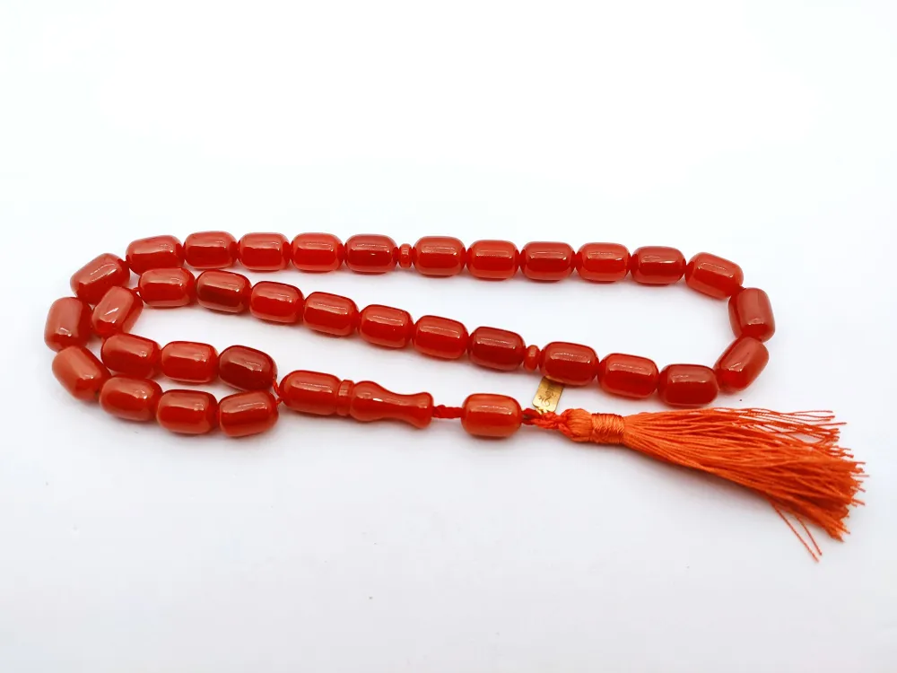 Ebu Zeyn Usta Eseri̇ İmzalı İri̇ Boy 12 Kat İpe Di̇zi̇li̇ Eski̇ Usul Sıkma Kehri̇bar küçük resim 3