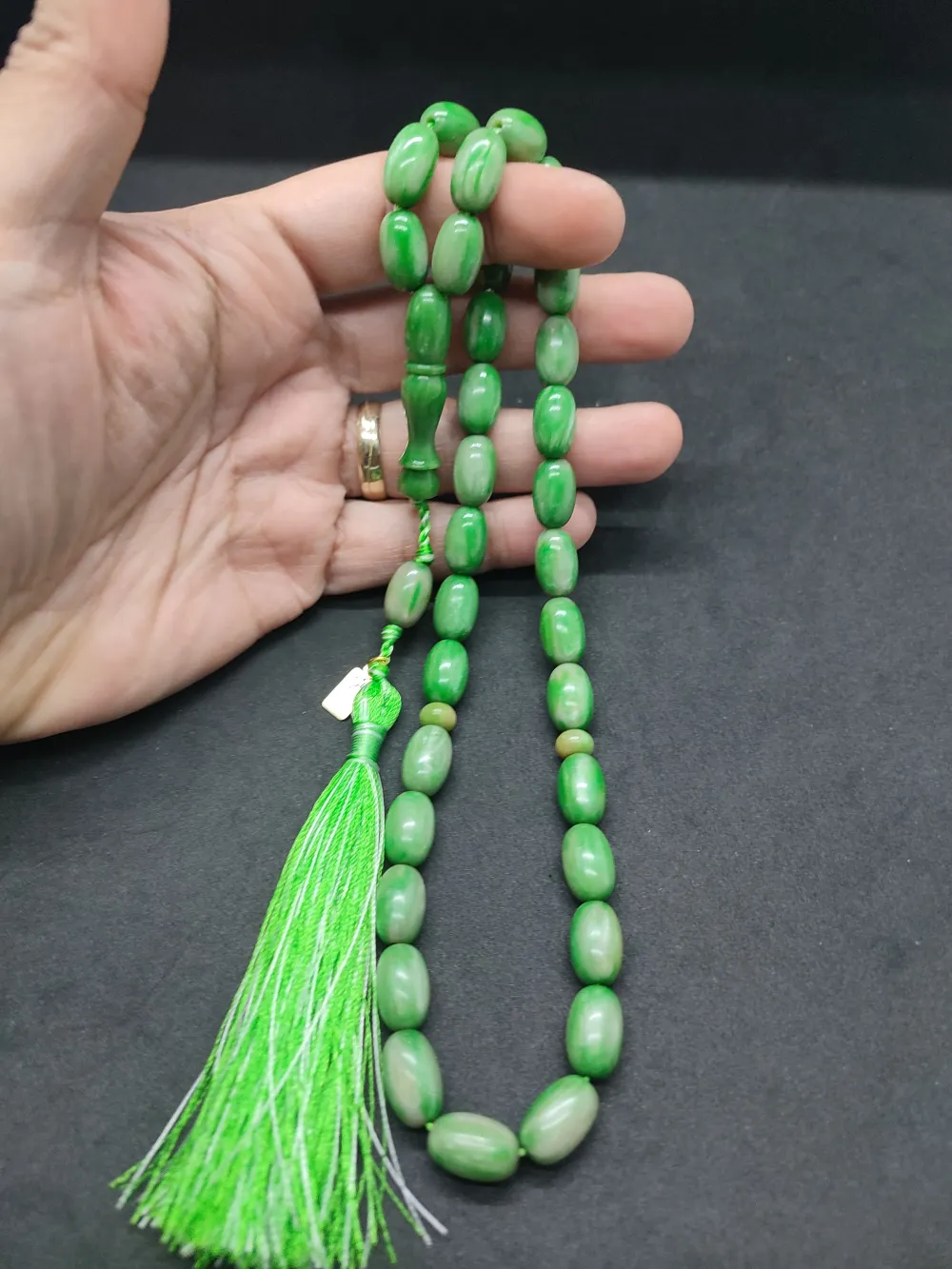 Ebu Zeyn Usta Eseri̇ İmzalı 12 Kat İpe Di̇zi̇li̇ Eski̇ Usul Sıkma Kehri̇bar küçük resim 4