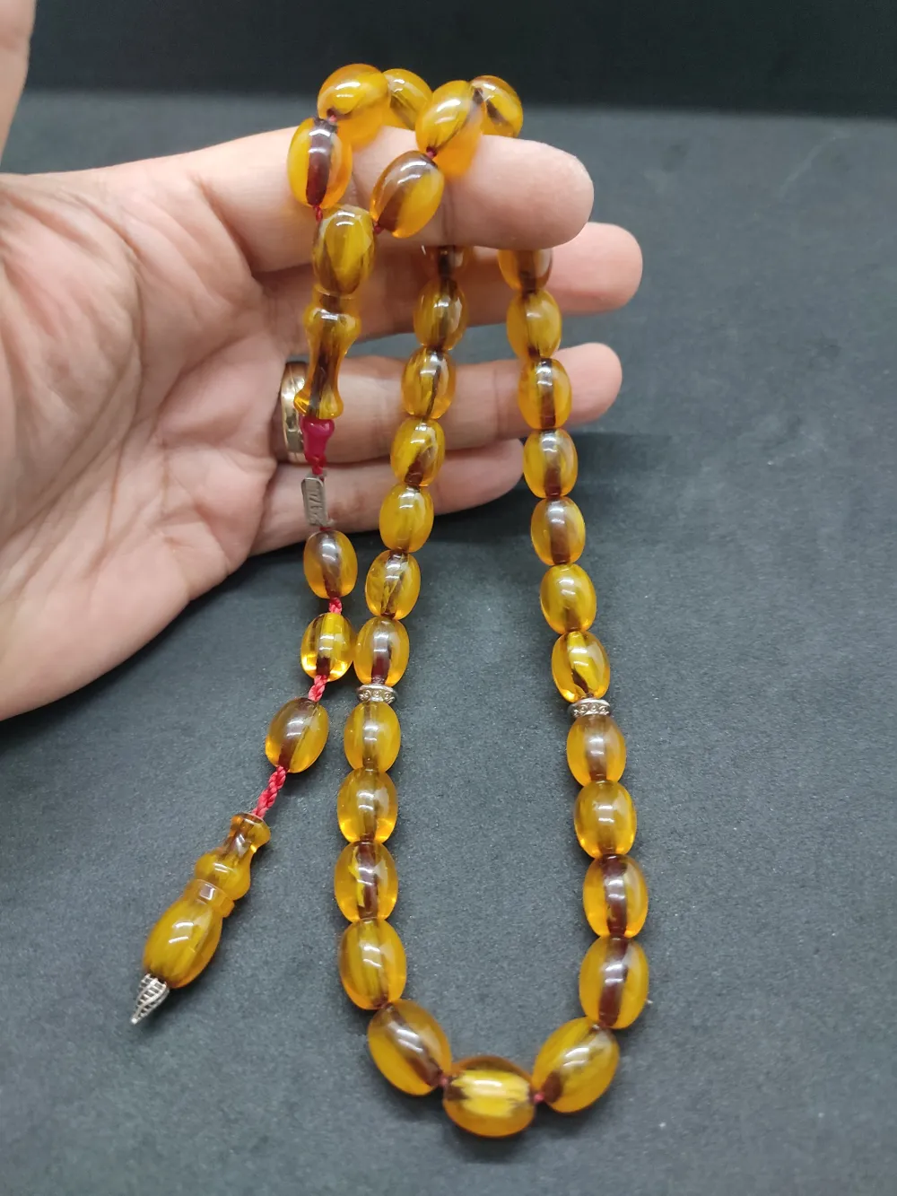 Zeyzun Usta Eseri̇ Di̇k Damar (İmza Çi̇vi̇ Ara Pulları Gümüş) Sıkma Kehri̇bar küçük resim 4