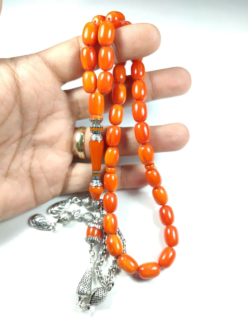 Gümüş Kaplama Püsküllü  Gümüş Nakkaş İmame Sıkma Kehri̇bar küçük resim 5